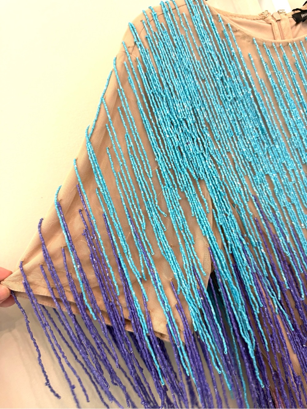Nasty Gal Rainbow Fringe Tassel Mini Shift Dress Multicolor Size 8 NWT - Picture 13 of 16